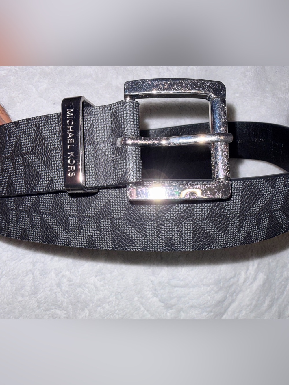 Michael Kors Black Signature Logo Women’s Belt with Silver Hardware